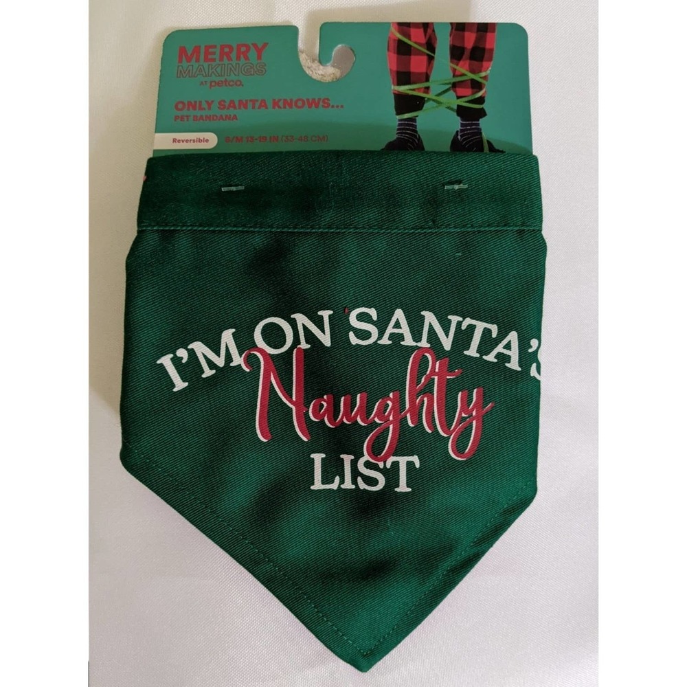 4/$20 S small new dog puppy reversible Christmas bandana Santa naughty nice list